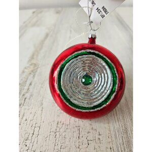 Vintage reflector indent red green silver ornament Xmas tree
